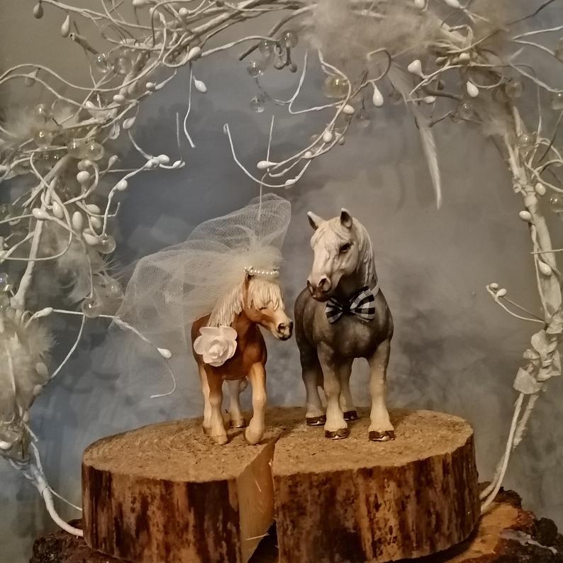 Mr and Mrs horses bride and groom wedding cake topper